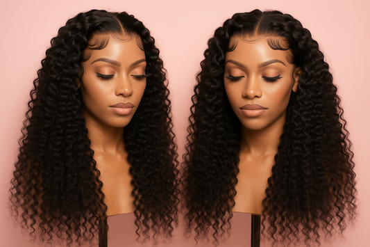 long kinky curly wigs nice edges and pinkbackground