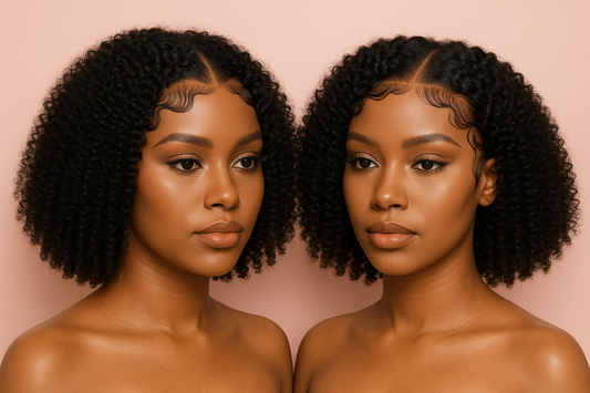 bob kinky curly wigs with nice edges and pink background