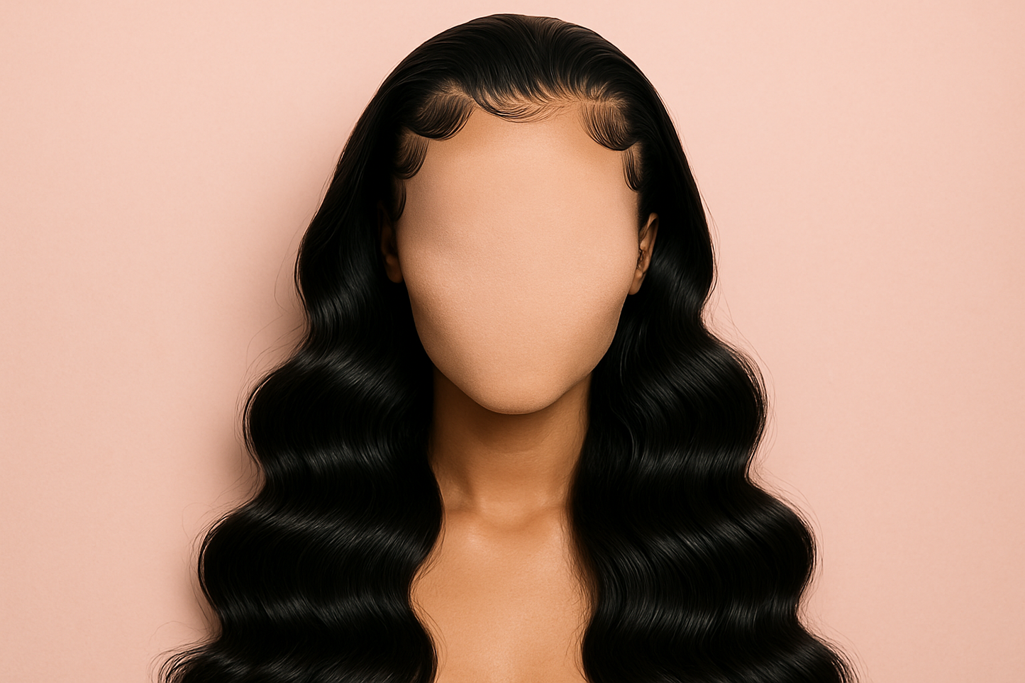 long body wave wig with nice edges and pink background